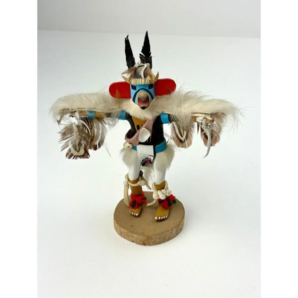 Vintage Native American Handmade Eagle Kachina Sculpture Signed Original 7.5in H